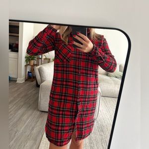 Christmas Pajama 🎄 Red Checked Pajama Shirt Dress Oversized Size S